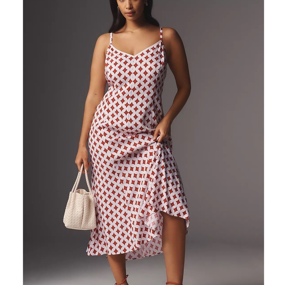 Universal Standard Amber Slip Midi Dress 26-28 Red White Geometric Retro